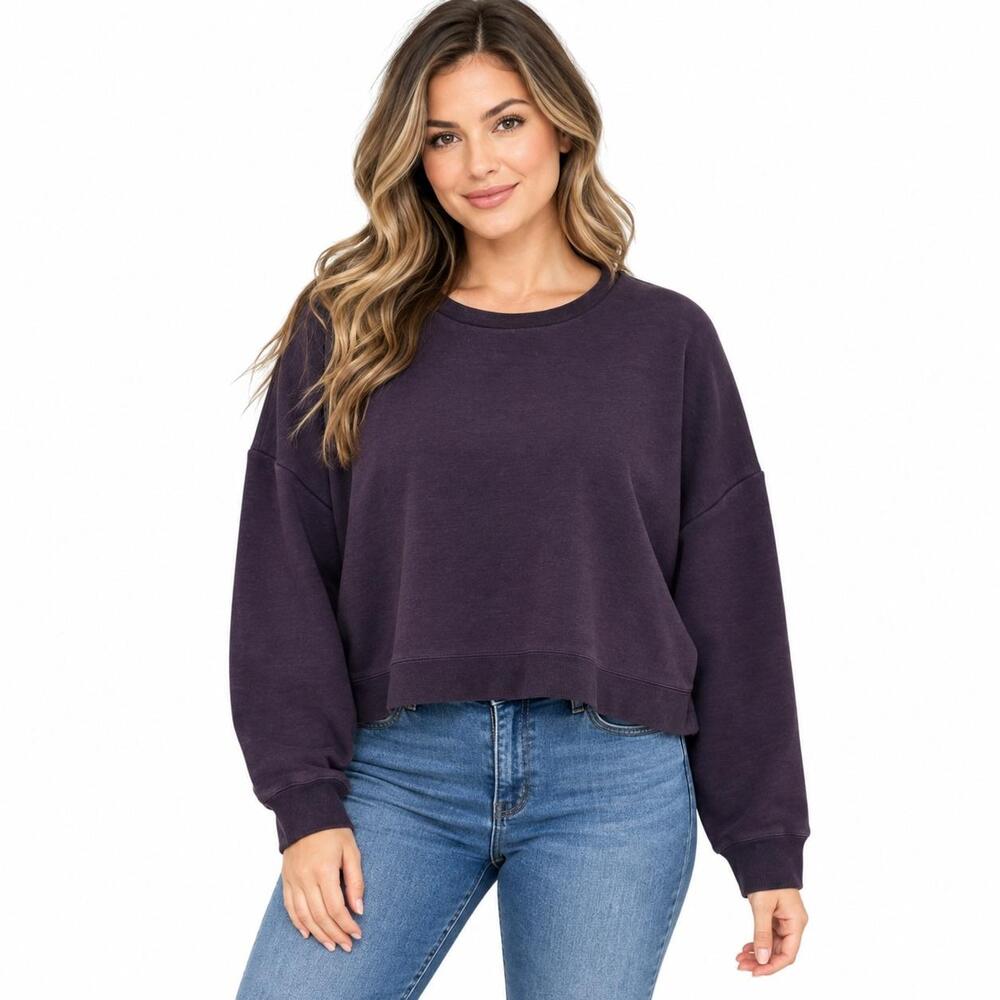 Core 10 Sweatshirt Womens Large Purple Cropped Fleece Crew Neck Pullover Relaxed